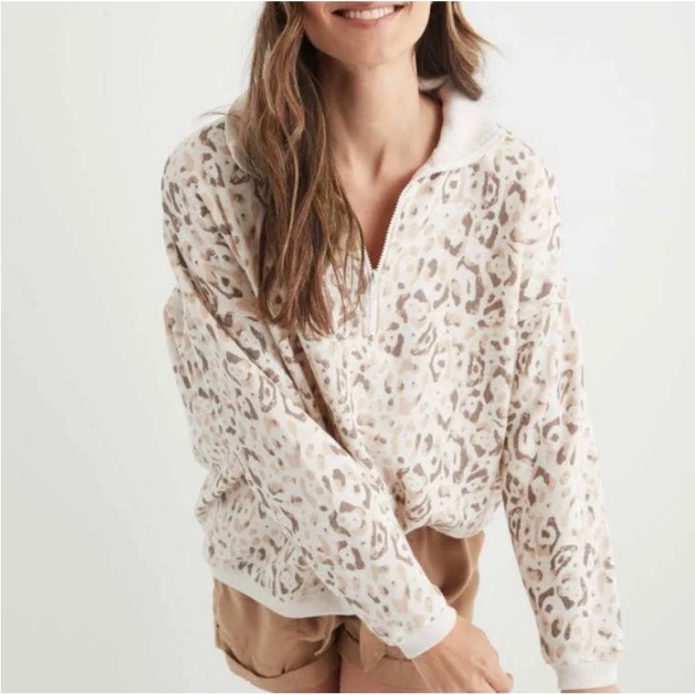 Aerie 1/4 Zip Leopard Print Oversized Sweater - Cream